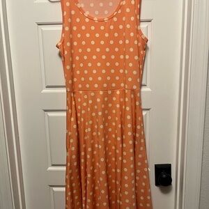 LuLaRoe Pink and White Polka Dot Midi Dress